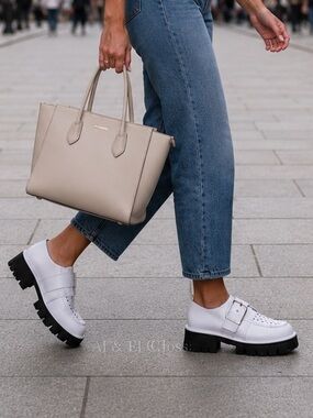 Michael Kors Colby Loafer Optic White Leather Platform Lug Sole 9.5M NWB
